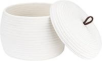 Vista 37 de Sea Team Cesta de almacenamiento redonda de cuerda de algodón con tapa, cesta de almacenamiento tejida con pompones de arcoíris coloridos, maceta