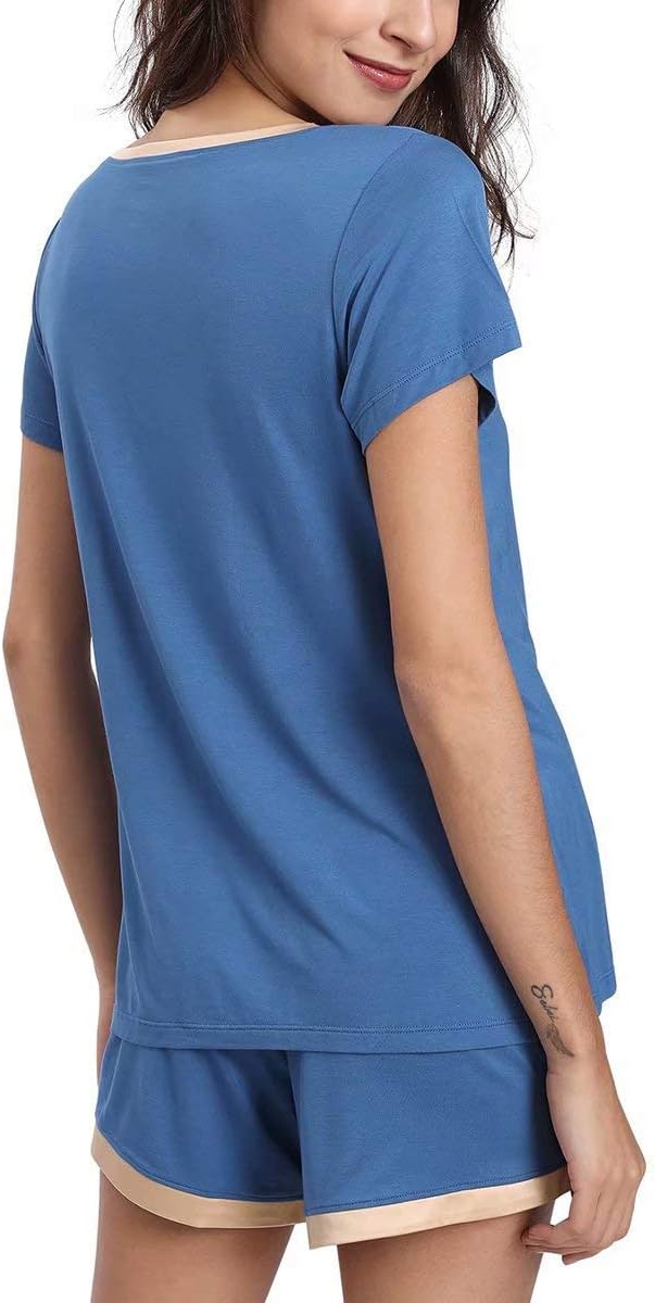 GYS Womens Pajama Sets, Short Sleeve Soft Sleepwear Tops and Shorts Pjs, Bamboo Viscose Loungewear - Image 3