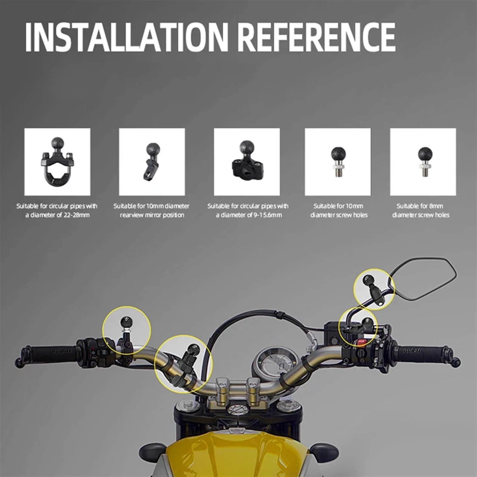 Support Guidonavec avec Support Universel pour Téléphone Vélo Clip Guidon Moto Rotation À 360 Degrés Support Téléphone Portable Porte Telephone Moto(Fine Tube Handlebar)