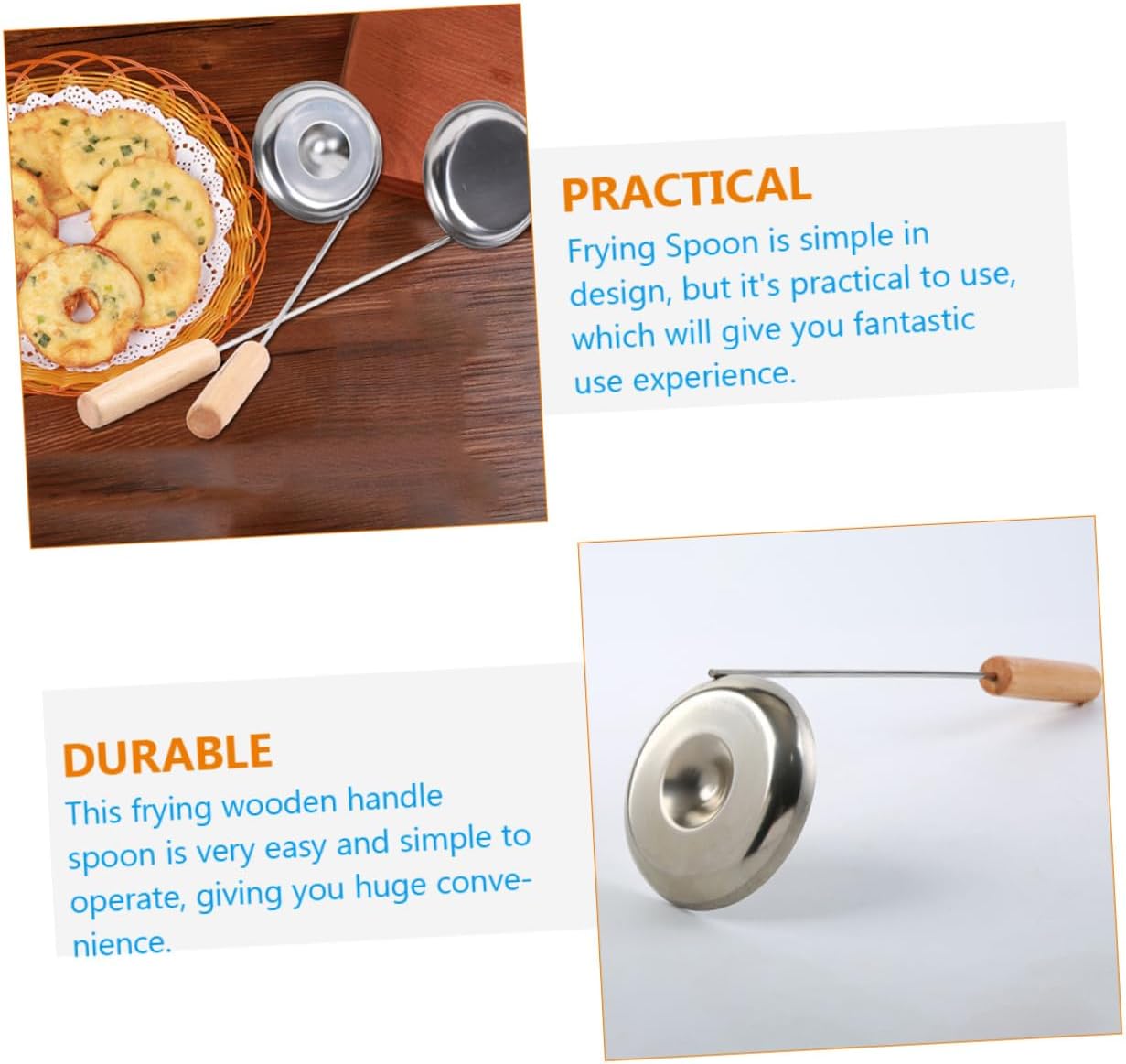 2pcs Easy to Use Non-stick Oil Spoon Wooden Handle Rosette Oil Spoon for Frying Snack Kitchen Cooking Utensil
