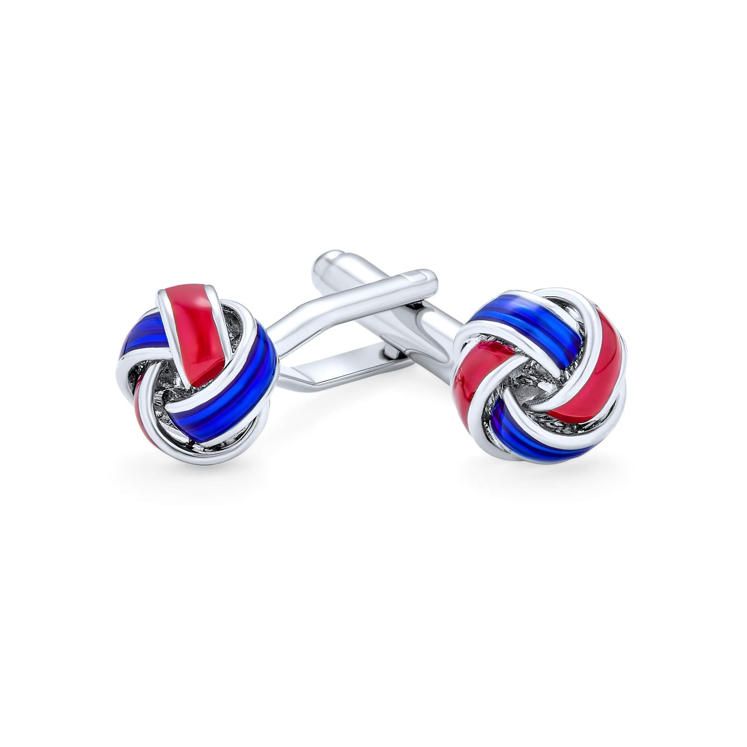 Bling Jewelry American USA Patriótico Rojo Blanco Azul, Plata O Oro Tono Twist Nudo De Amor Tejido Trenzado Cable Ball Camisa Gemelos Ejecutivo Novio Regalo Tres Tono Acero Inoxidable Bisagra Bullet Volver