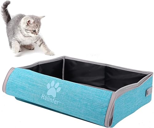 Miniatura 7 de Caja de arena portátil de viaje para gatos con tapa, caja de arena plegable para automóvil, gato, impermeable y fácil de limpiar (gris plumas, caja
