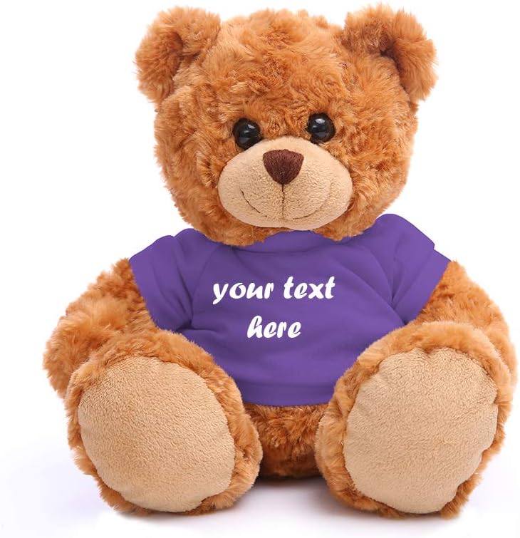 Plushland Teddy Bear 11 Inch, Stuffed Animal Personalized Gift - Great Present for Mothers Day, Valentine Day, Graduation, Birthday,Anniversary, get Well,Christmas (Mocha Bear, Purple)