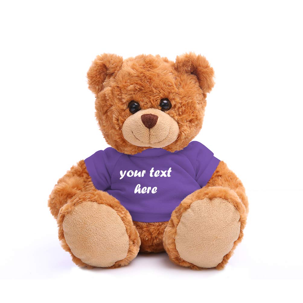Plushland Teddy Bear 11 Inch, Stuffed Animal Personalized Gift - Great Present for Mothers Day, Valentine Day, Graduation, Birthday,Anniversary, get Well,Christmas (Mocha Bear, Purple)