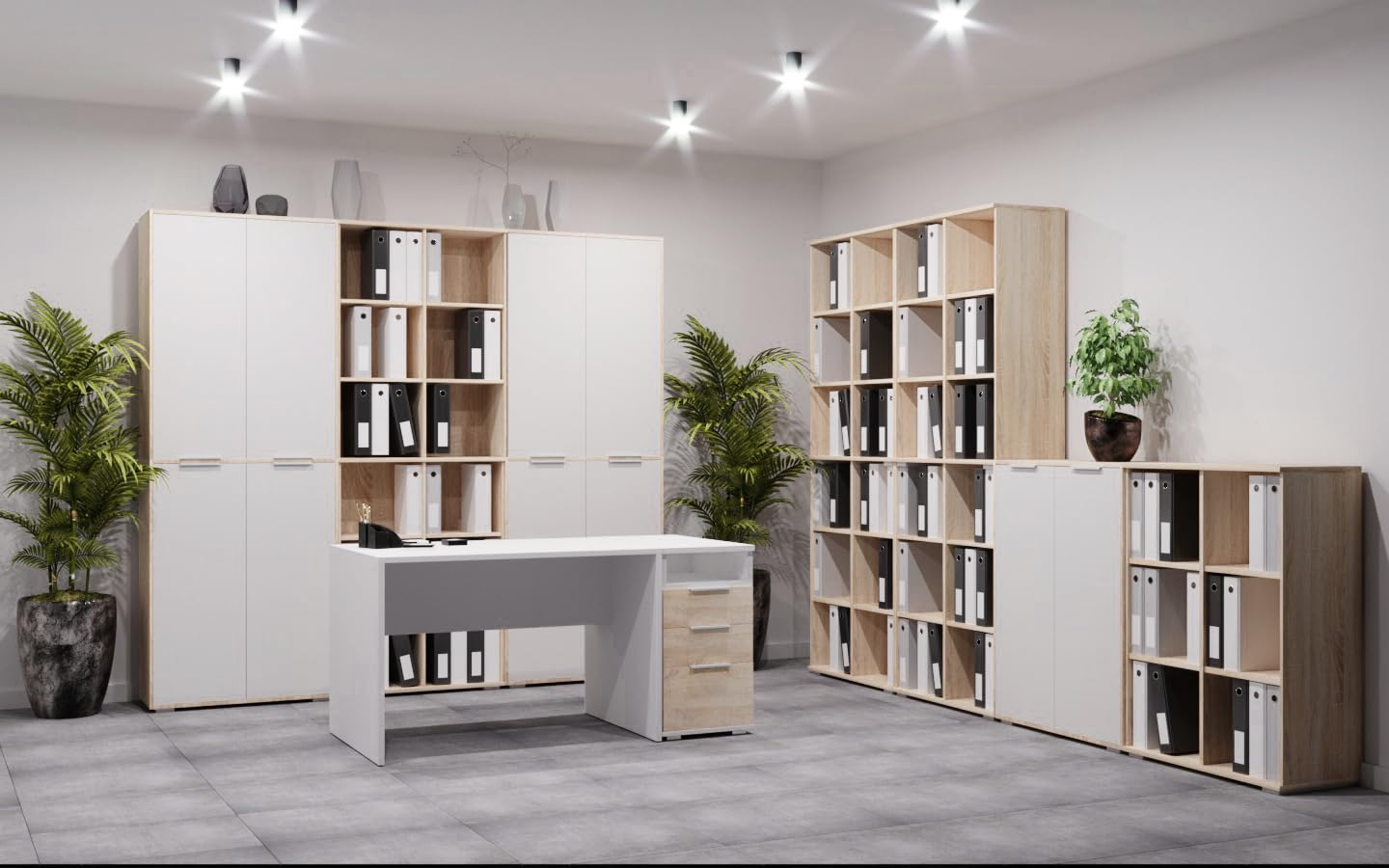 Kommode Kleiner Schrank Ordnerschrank 80,2 cm x 109,5 cm x 35 cm Aufbewahrungsschrank Büroschrank Aktenschrank Sonoma Eiche Weiß Für Ordner Büromöbel Aktenkommode Holz Meerzweckschrank