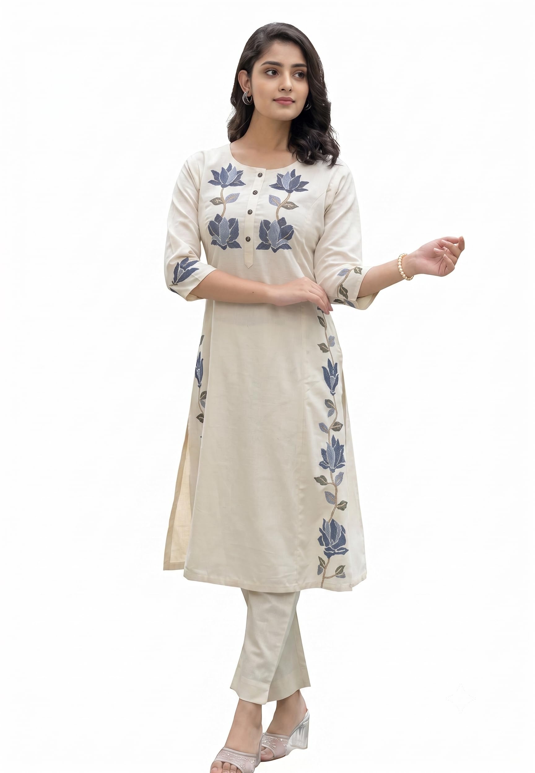 Women's Khadi Cotton Embroidered Kurta and Pant Set – Ethnic Suit for Festive & Casual Wear-picture-18