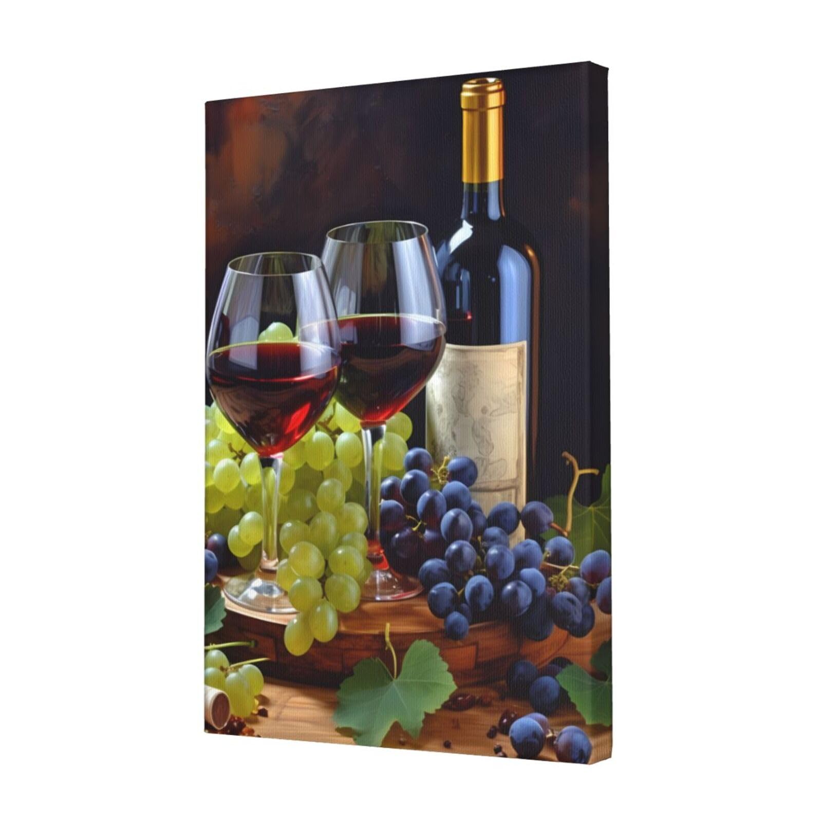 KLOPH Art Red Wine Galsses & Grapes Canvas Wall Art for Living Room 12"x18" Modern Artwork Painting for Bathroom Hanging Canvas Prints Aesthetic Wallart for Bedroom Kitchen Office Wall Decor