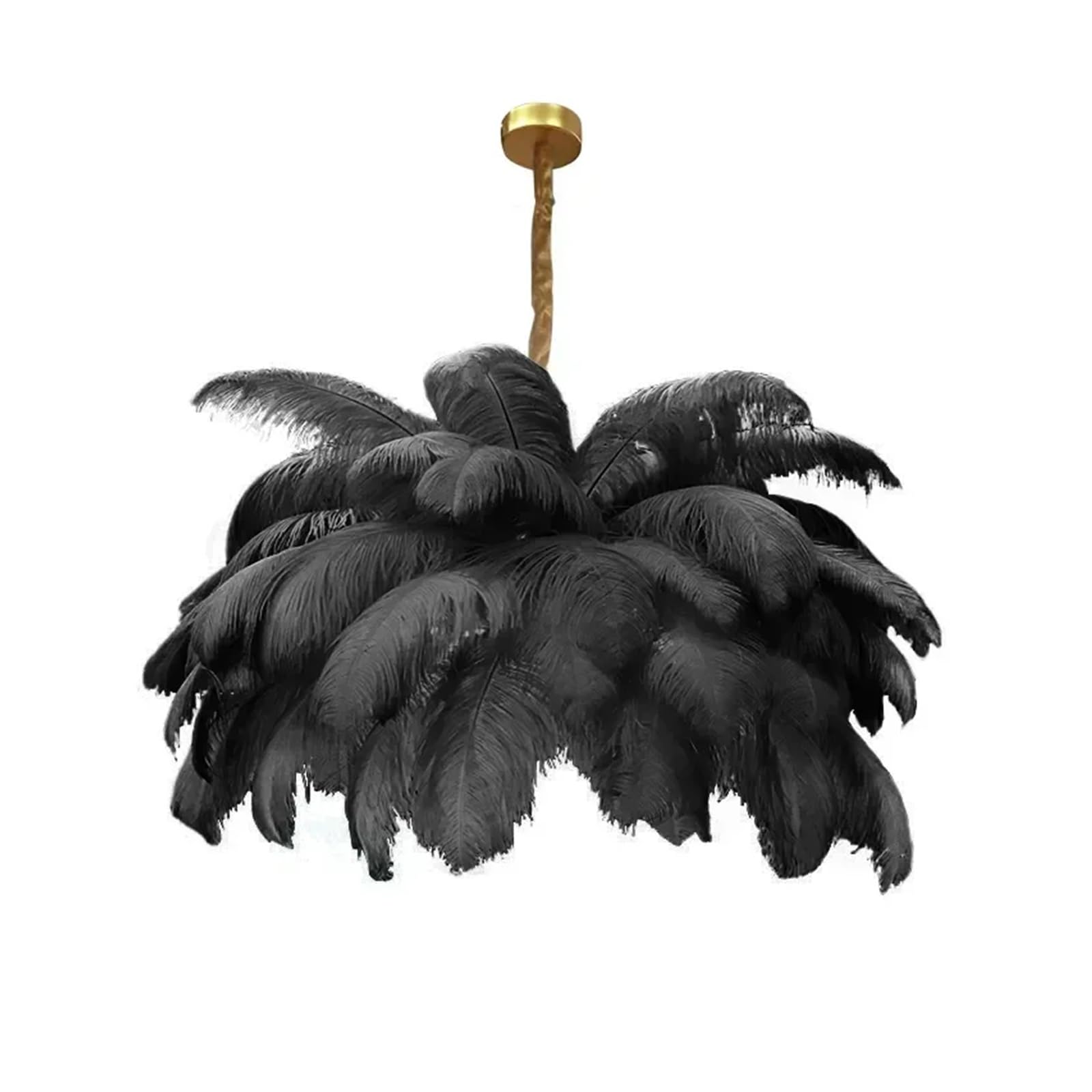 Lustre plumes noir D60CM : plafonnier LED suspendu pour la décoration moderne du salon