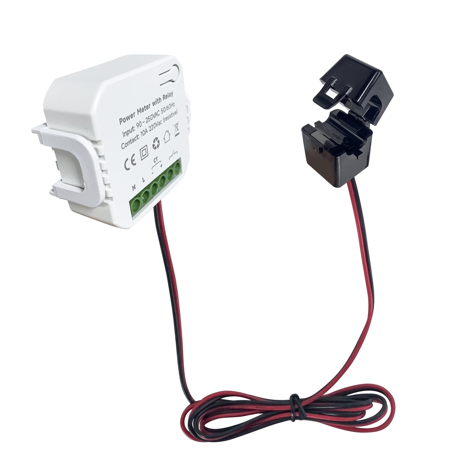 Medidor de energía inteligente WiFi con abrazadera de transformador de corriente CT de 80 A, monitor de consumo de energía monofásico de 90-250 VCA con relé para