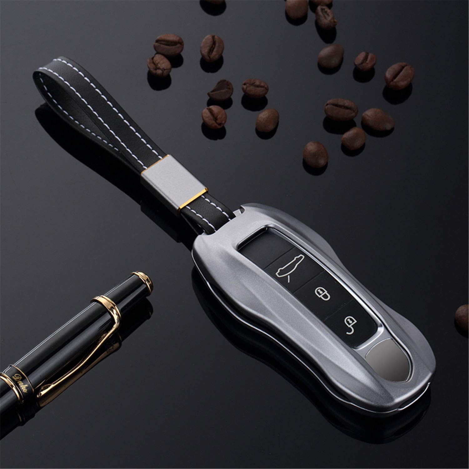 M.JVisunAluminum Car Key Protector For Porsche 911 Carrera 918 Cayenne Coupe For Macan For Panamera Taycan Smart Key Fob Case Cover - Grey