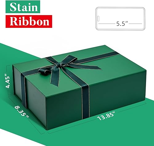 Miniatura 5 de LIFELUM Caja de regalo verde 1 paquete de 13.8 x 8.3 x 4.5 pulgadas, caja de regalo verde grande con tapa magnética fuerte para regalos con tarjeta