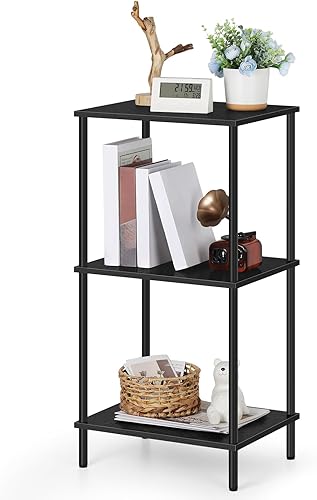 ETELI Mesa auxiliar de 5 niveles de altura de 58.6 pulgadas de alto, estante esquinero negro con almacenamiento multifuncional soporte de mesa