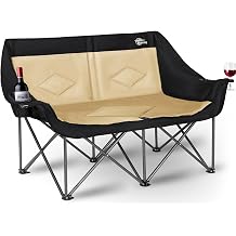 Bolosy Double Camping Chair Loveseat Camping Chair Double Folding Chair Camp Chairs for Adults Heavy Duty Two Person Camp Chair Padded Camping Couch 2 Person Lawn Chairs - Support 650 lbs - Khaki