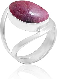 Veracity Jewelry Rhodonite Rings For Women - 925 Sterling Silver Rhodonite Handmade Jewelry - Natural Pink White Gemstone Designer Fashion Jewelry Rings - Beautifully Crafted Trendy Bohemian Rings For Unisex - VSR-153