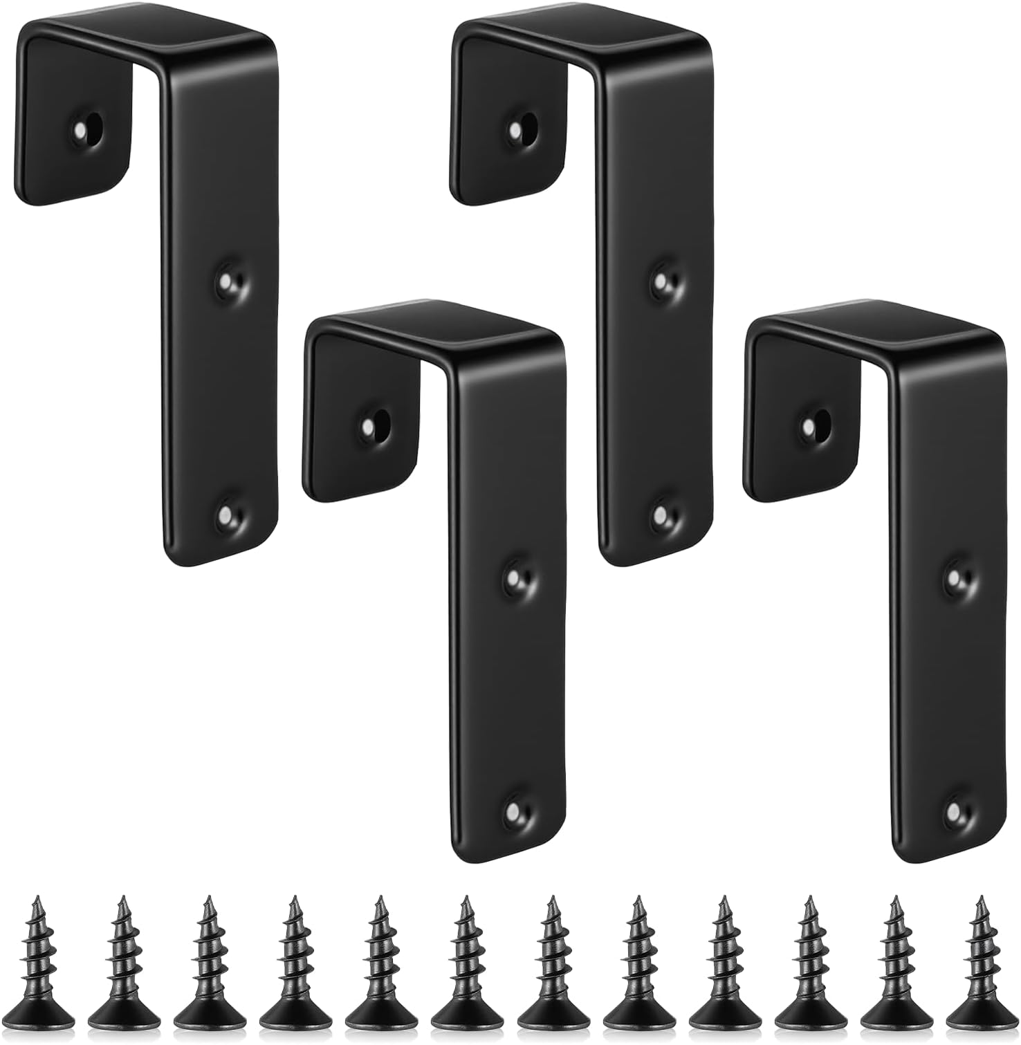 4 Pack Bunk Bed Ladder Hooks, Inside Width1 Inch PVC Coated Iron J Hooks Black Utility Brackets with Mounting Screws Heavy Duty Bunk Bed Slide Attachment for Loft, RV, Library Ladders