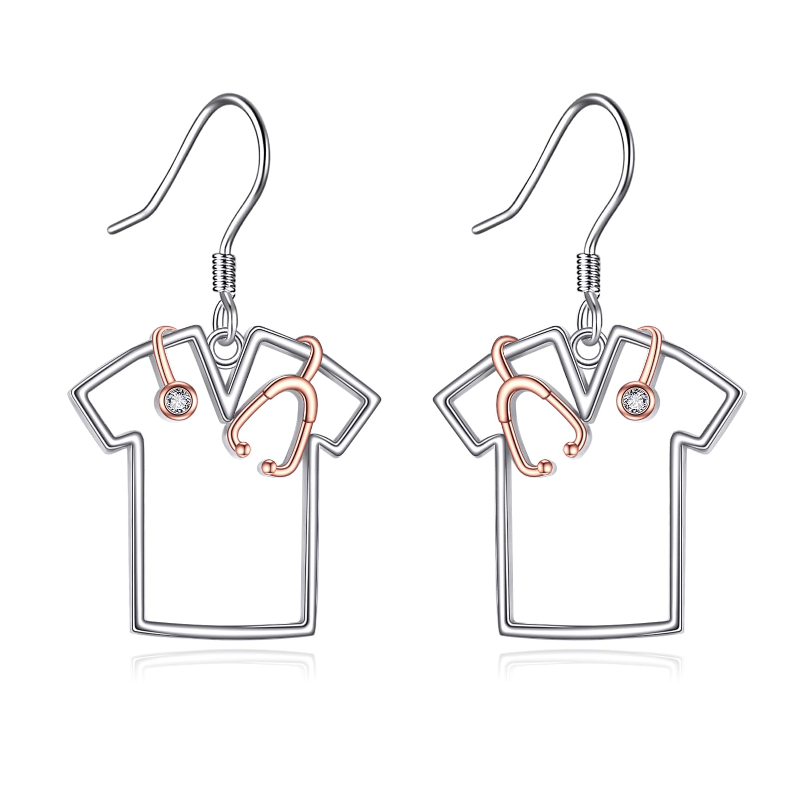 YFN Orecchini A Tema Infermieristico In Argento Sterling 925 - Simbolo Caduceo RN, Regalo Per Infermiere
