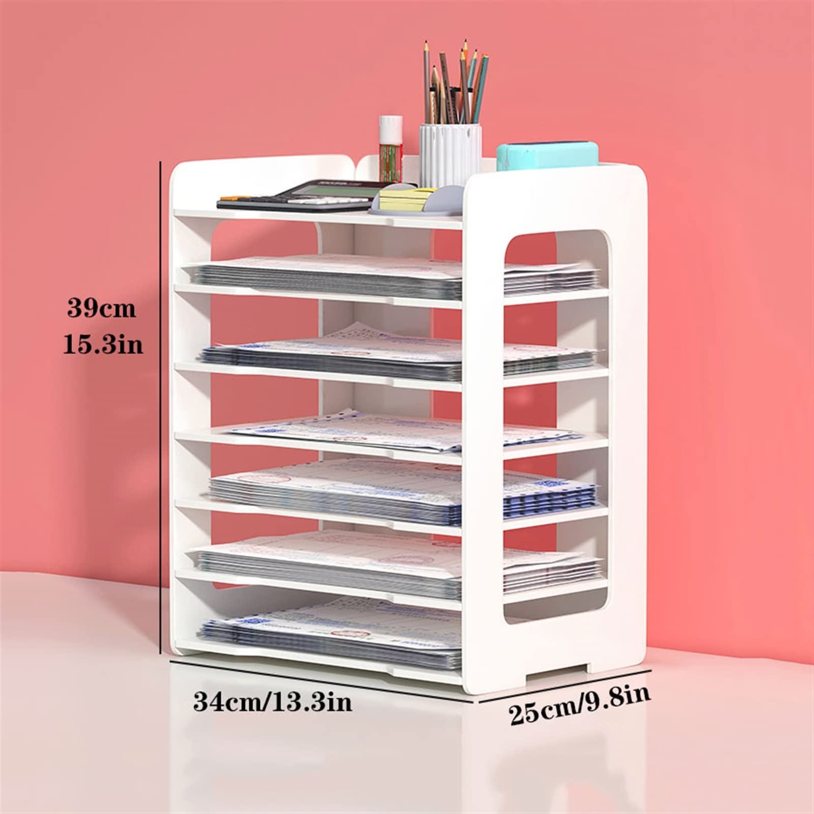 TOMYEUS Rastrelliere di File Scatola di archiviazione Documento Documento Ricevuta Classificazione Desk Rack Desktop Organizer File Rack 7 Strati Bianco Grande capacità Stoccaggio da scrivania