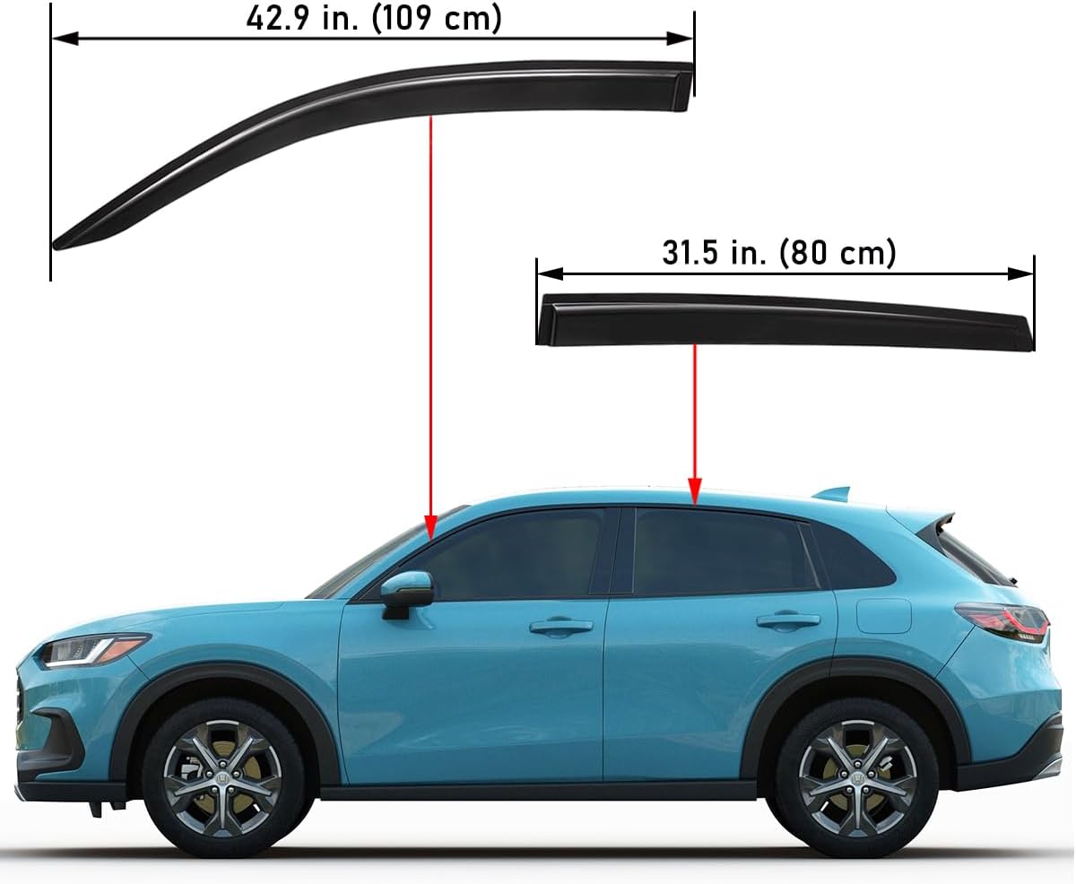 Lightronic Extra Durable Outside-Mount Auto Vent Window Visor, Fits 2023-2025 Honda HR-V (HRV), UV Protection Rain Guard, Original Wind Deflector, No-Drill Easy Install, Dark Smoke, 4-Pcs