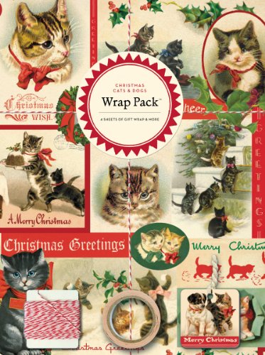 Cavallini Papers 4-Sheet Wrap Pack, Christmas Cats and Dogs