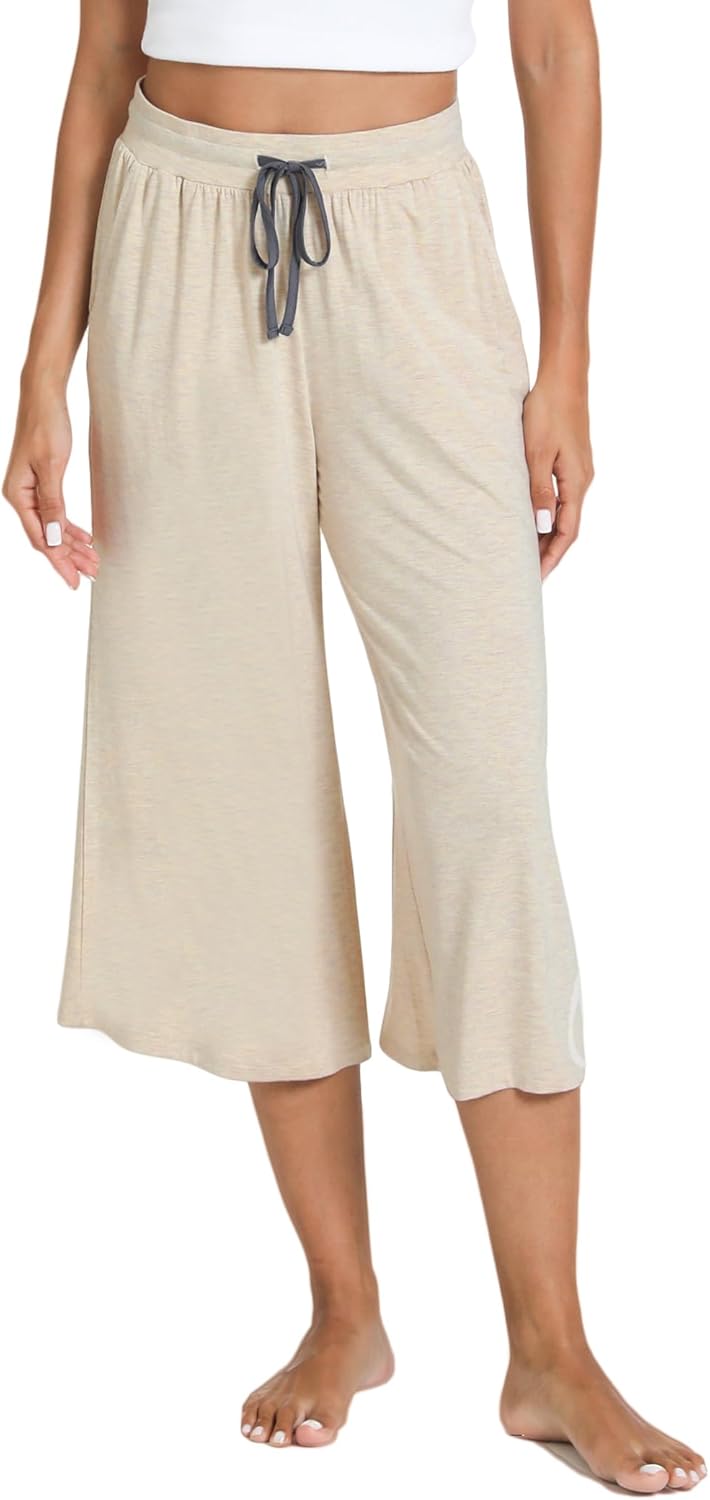 GYS Bamboo Viscose Capri Pants for Women Wide Leg Pajama Lounge Pants with Pockets Comfy Loose Cropped Yoga Pants - Image 4