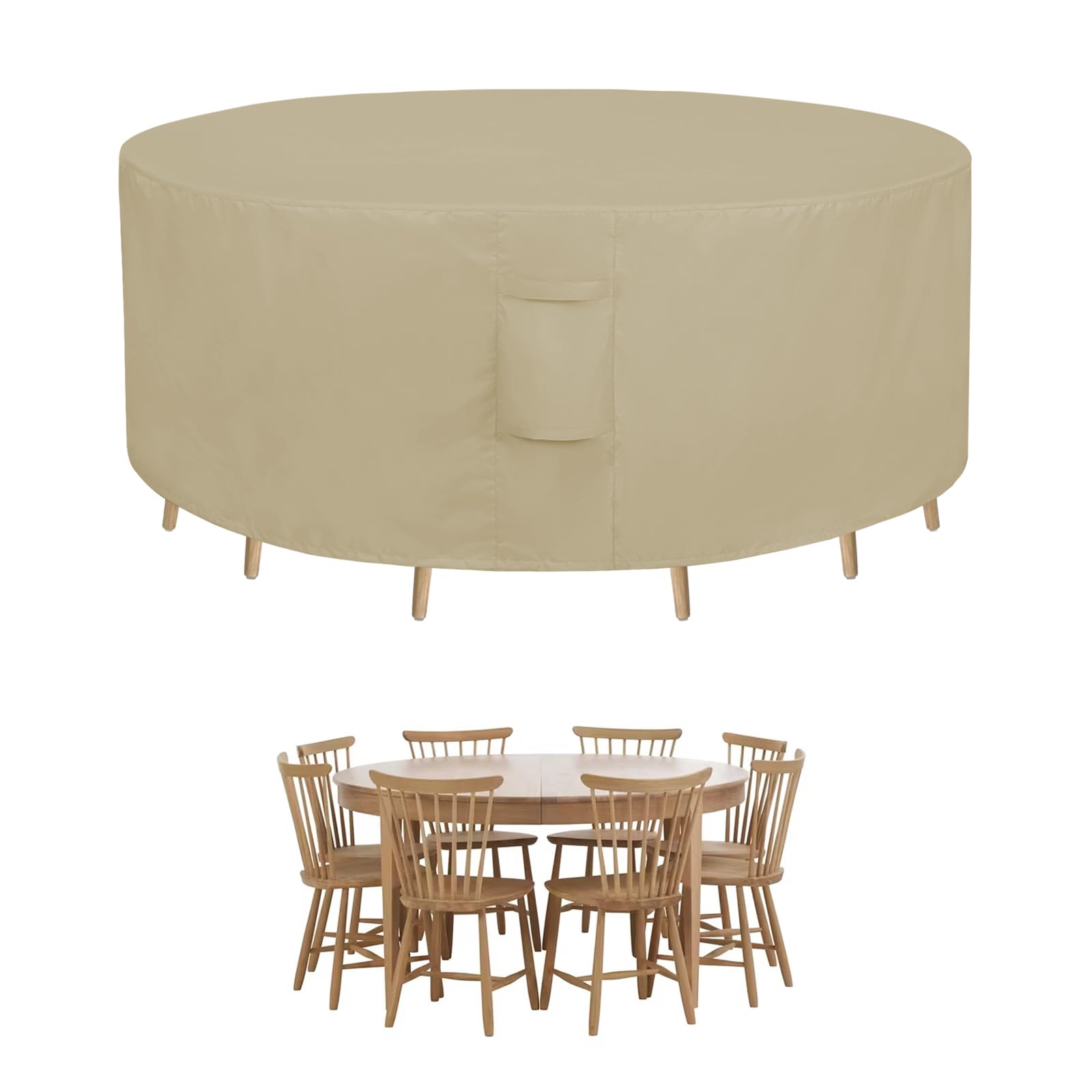 Easy-Going Round Patio Furniture Cover Waterproof Outdoor Dining Table and Chair Cover Anti-UV Outside Sectional Sofa Set Covers (72"DIA x 28"H, Camel)