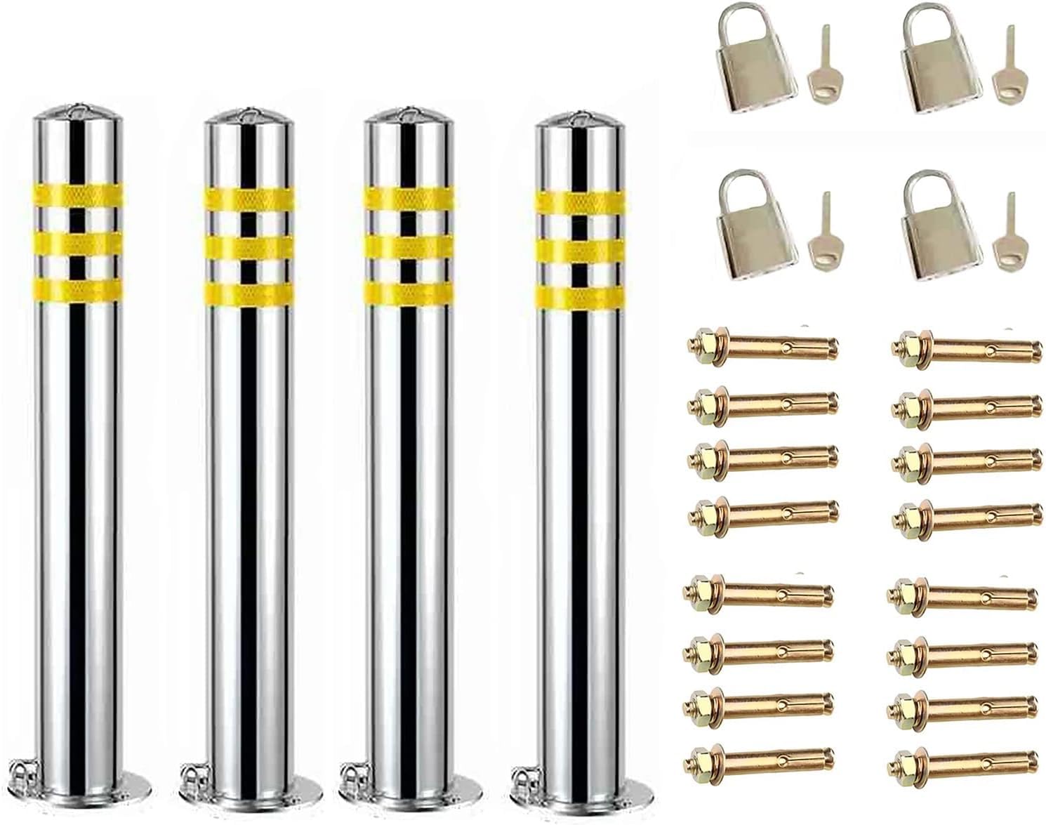 JYBNBBE Traffic Delineator Post Safety Cone Post Caution Cones with Detachable Base, Outdoor Stainless Steel Rustproof Parking Bollard Posts Driveway Barrier,4 Pack-55cm/21.6in