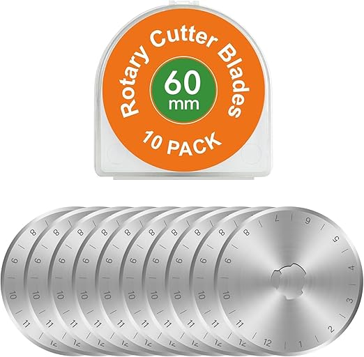 60mm Rotary Cutter Blades 10 Pack SKS-7 Steel, Sharp Durable Replacement Blades for Quilting, Sewing, Fabric Cutting, Fits Olfa, Fiskars