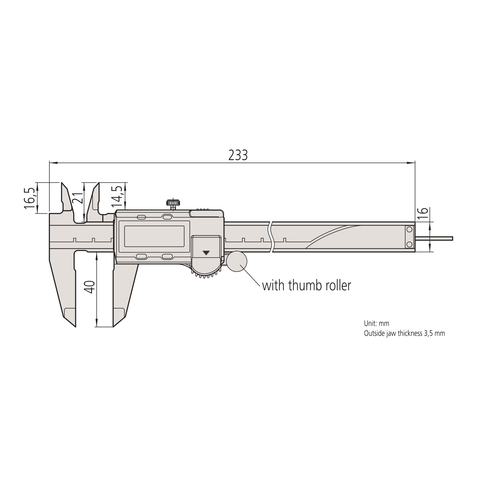 MITUTOYO Cyfrowa suwmiarka z wyjściem danych DIN 862, zakres pomiarowy 0-150 mm, 1 sztuka, 500-161-30