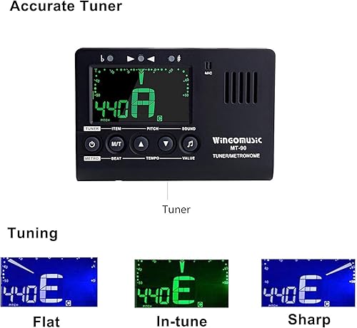 Miniatura 3 de WINGO Metrónomo digital, sintonizador y generador de tonos, dispositivo 3 en 1 (negro) para cromático, guitarra, bajo, ukelele, violín-batería
