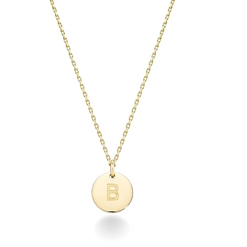 Miabella 925 Sterling Silver or 18K Yellow Gold Plated Dainty Round Initial Pendant Necklace for Women, Adjustable Chain 18 to 20 Inch, Letters A-Z, Made in Italy