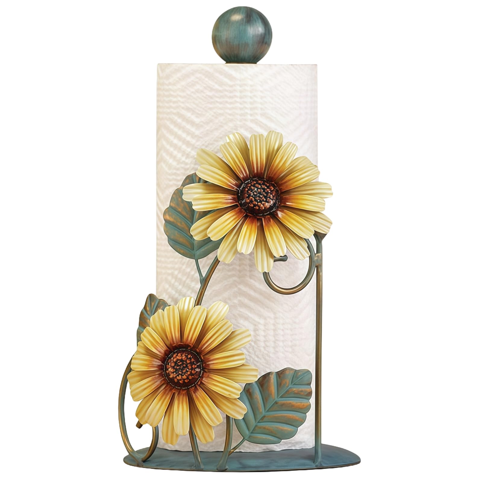 Soporte decorativo para toallas de papel de cocina con girasol y base de hierro rústica