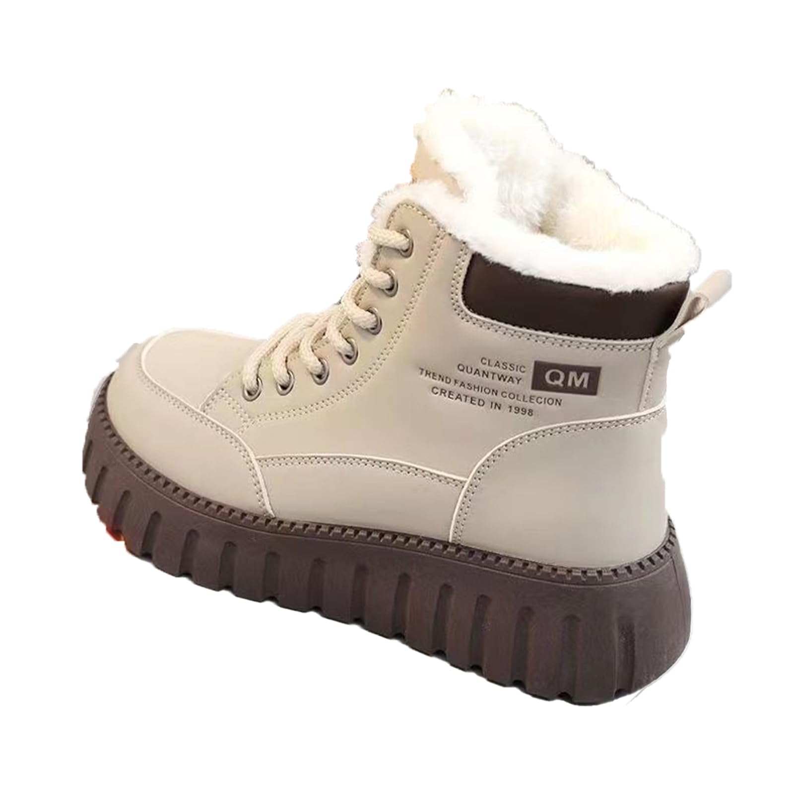 ZQW Womens Winter Snow Boots Leather Faux Fur Lined Slip-Resistant Lace-Up Combat Ankle Booties Chunky Platform Shoes
