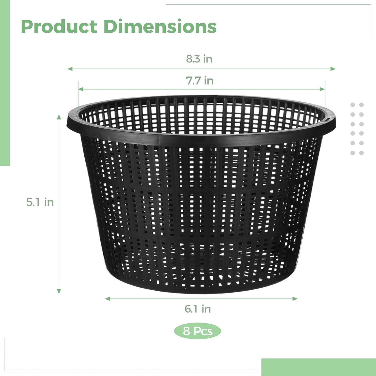 Hydroponic Pots for Nursery, 8 Pcs 8.3 Large Aquatic Plant Mesh Net Pots, Growing Indoor Outdoor, Plastic Garden Slotted Baskets, Black Orchid Planter Pots, Hydroponic Baskets