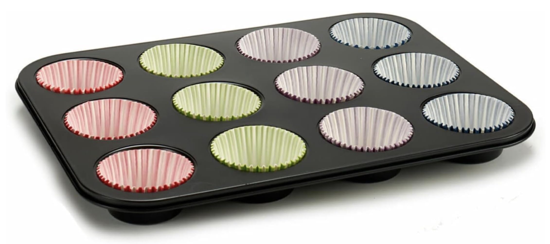 BigBuy Home Moldes para Magdalenas Multicolor Bandeja para Horno (7 x 7 x 3 cm) (35 x 3 x 26,5 cm) (12 Unidades)