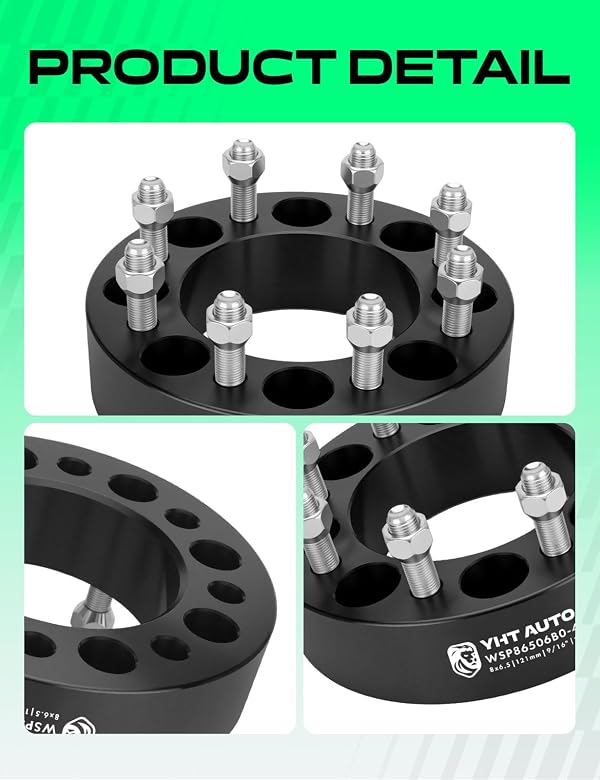 YHTAUTO 8x6.5 Wheel Spacers 2 Inch Compatible with Dodge Ram 2500, Ram 3500, 8x165.1 mm Tire Spacers w/ 9/16" & 12.9 Grade Studs, 121 mm Center Bore 8 Lug 4PCS Black by YHTAUTO - Image 8