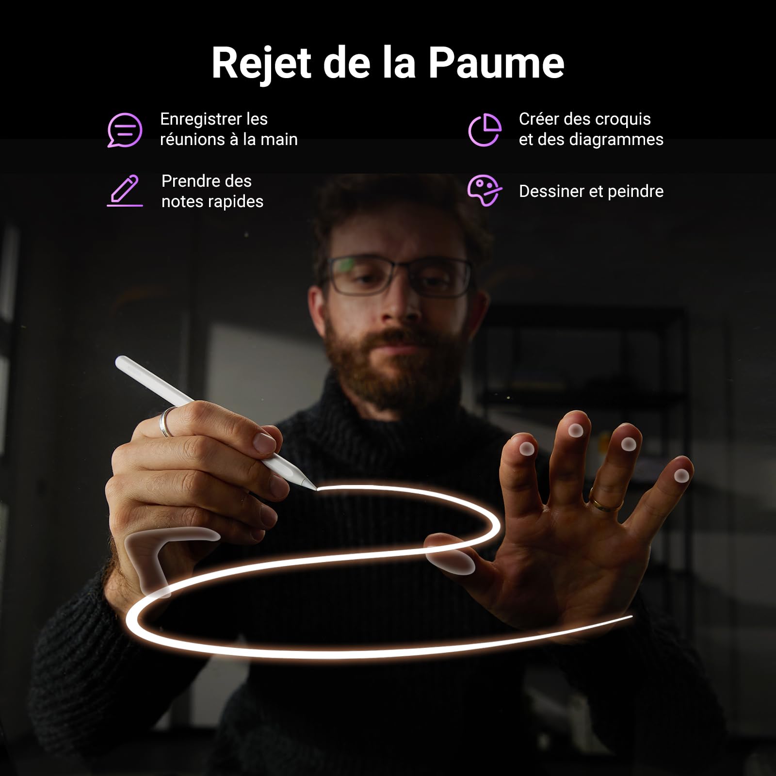 UGREEN Stylet Tactile Magnétique Charge sans Fil Rejet de Paume Détection d'Inclinaison Pencil Haute Précision Compatible avec iPad Pro 12,9/11 Pouces 2018-2022 Air 4/5 10 Mini 6