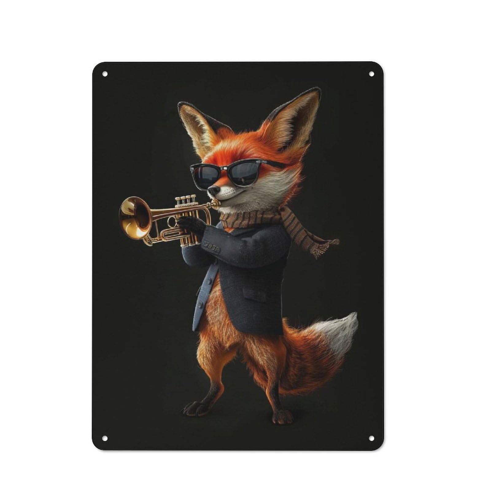 Junmoney Fox Trumpet Rustic Tin Sign 40X30cm For Living Room Or Hallway, Suited To Living Room Decor Lovers