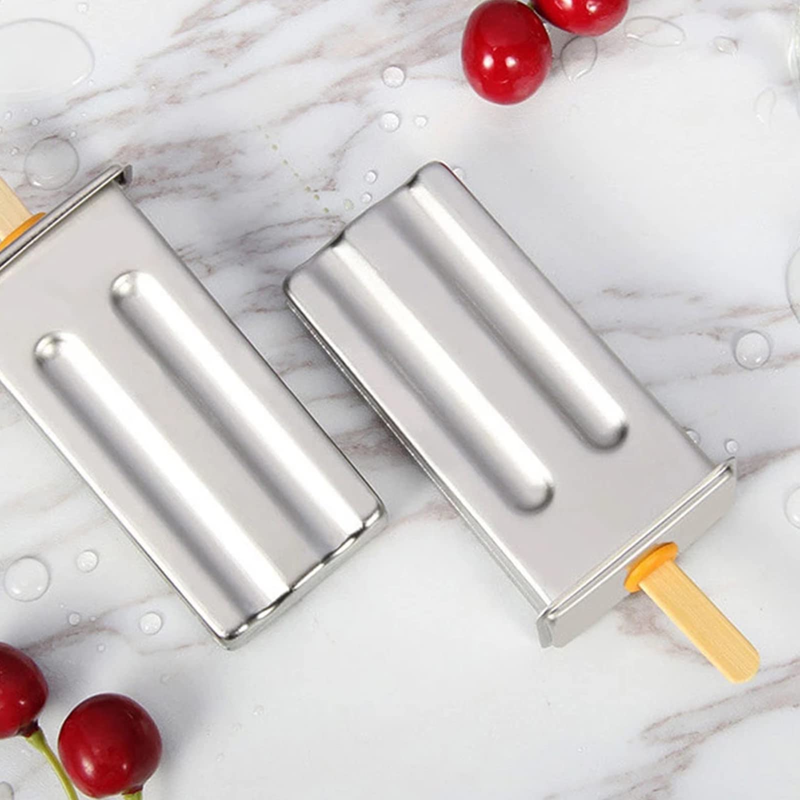 Molde para palitos de helado, 10 moldes para paletas de acero inoxidable, fabricantes comerciales de paletas de hielo con estante, 10 sellos de silicona, 100 palitos de bambú reutilizables, 20 bolsa