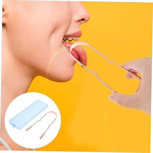 Miniatura 7 de Healifty 1 raspador de lengua de cobre puro, limpiador de lengua de cobre, herramienta de limpieza de lengua, espátula de metal, enjuague bucal de
