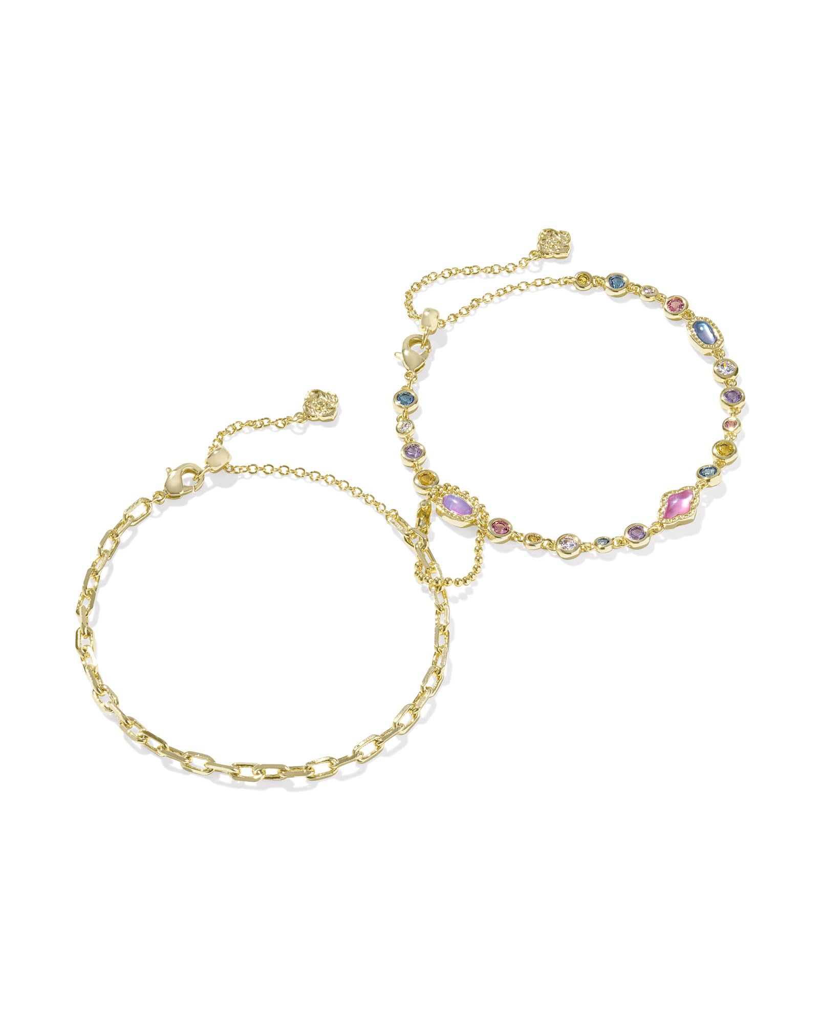 Kendra Scott Mini Elisa Abbie Set Of 2 Delicate Chain Bracelets, Gold-Plated Brass, Multi Mix, Fashion Jewelry for Women