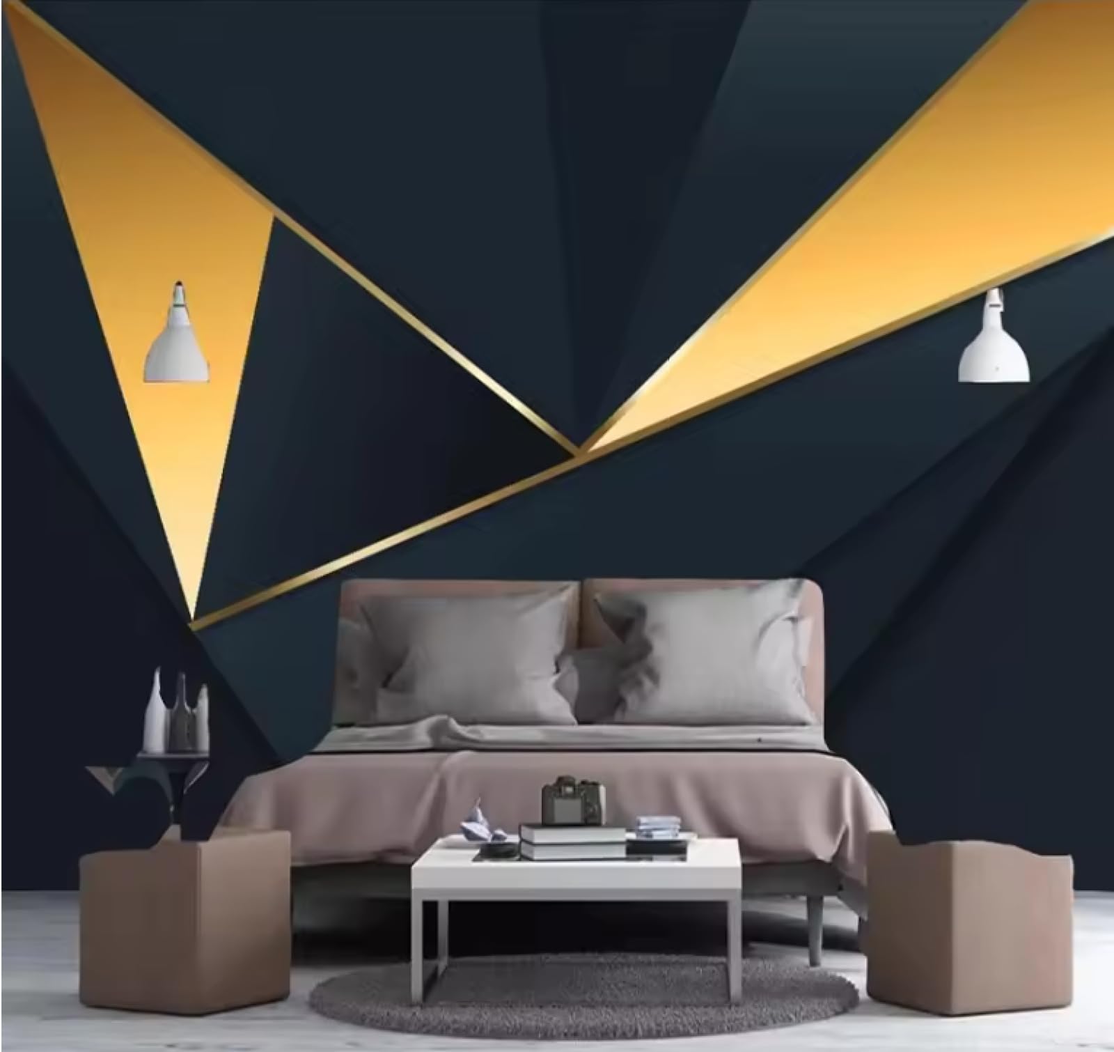 Mural tapeta 3D tapeta złota linia abstrakcyjna geometria mural tapeta tkanina salon tło wystrój domu, 3D, 430 x 300 cm