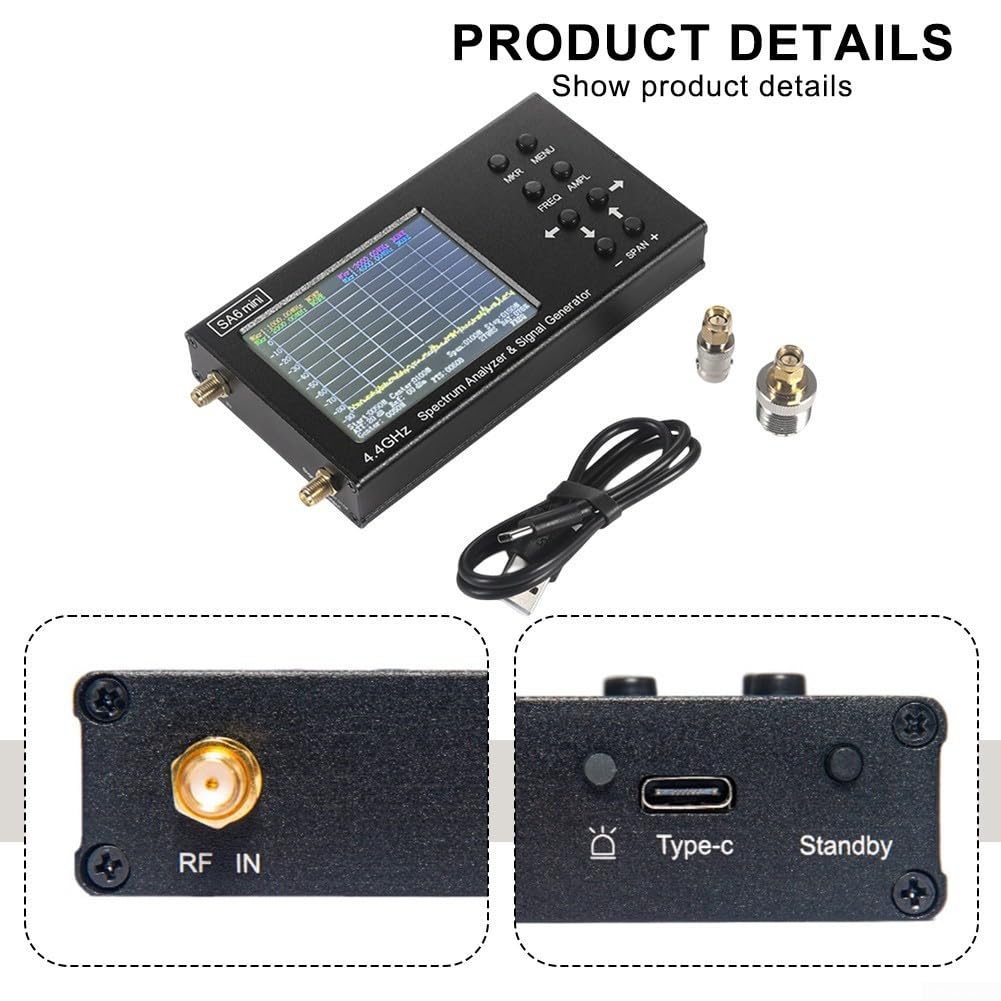 SA6 portátil para analizador de espectro 35M-4400Mhz Detector RF de mano con pantalla de 3.2 pulgadas para telecomunicaciones