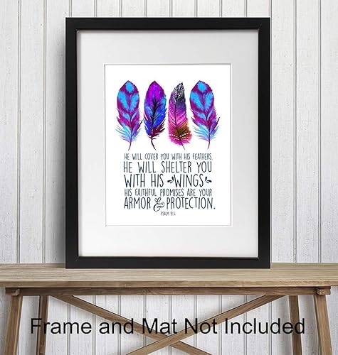 Miniatura 3 de Arte de pared con texto en inglés «He Will Cover You With His Feathers», Salmo 91, versículo bíblico religioso, decoración de pared, regalos