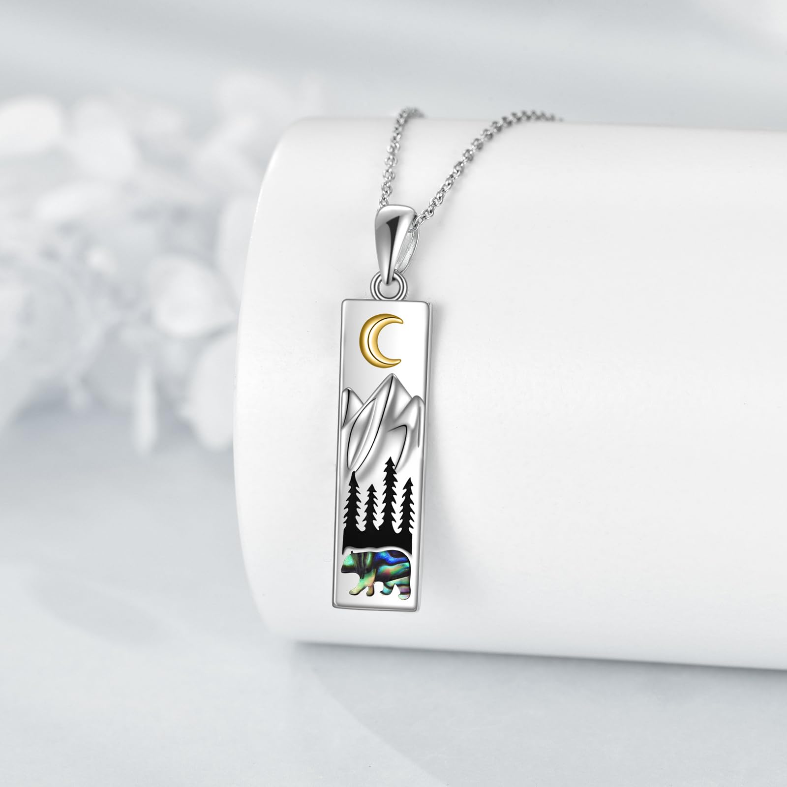 YFN Berg Kette Sterling Silber Bär Anhänger Halskette Wandern Geschenk Schmuck für Damen Herren Geschenk für Wanderer, Bergsteiger Kletterer