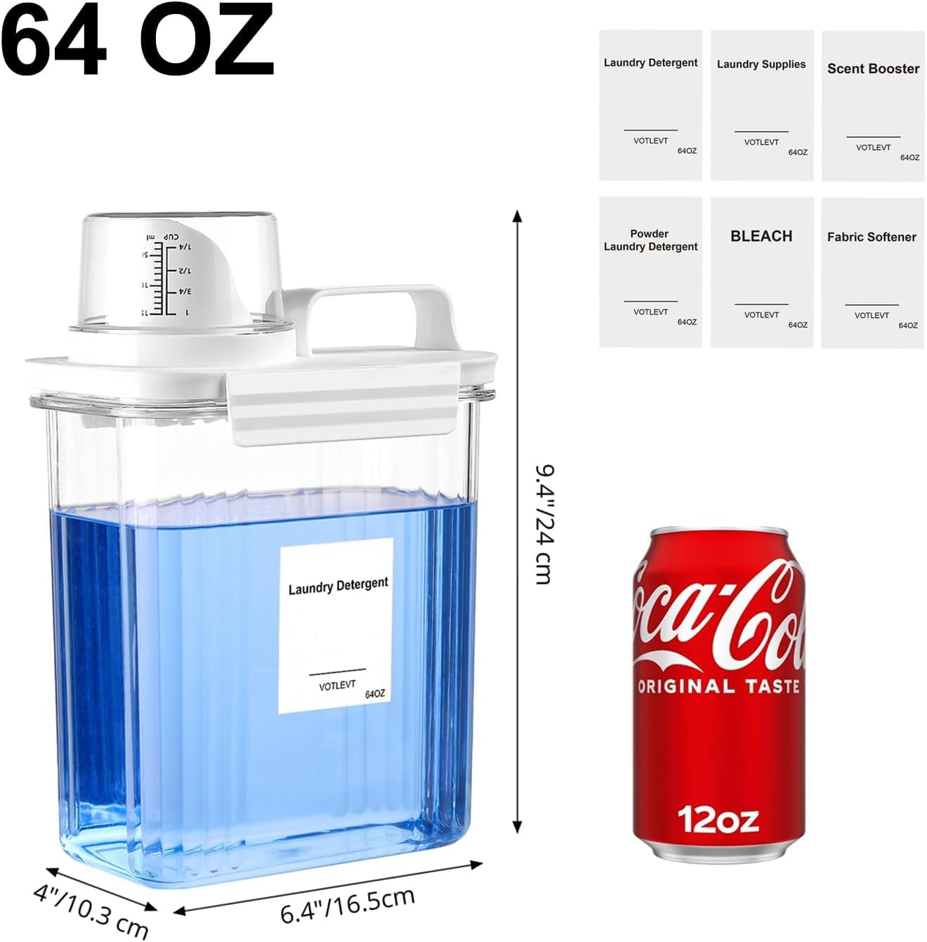 Dispensador de detergente para ropa de 64 onzas, dispensador de jabón líquido, dispensador de suavizante de tela, soporte y recipiente para polvo de lavandería, organización y almacenamiento