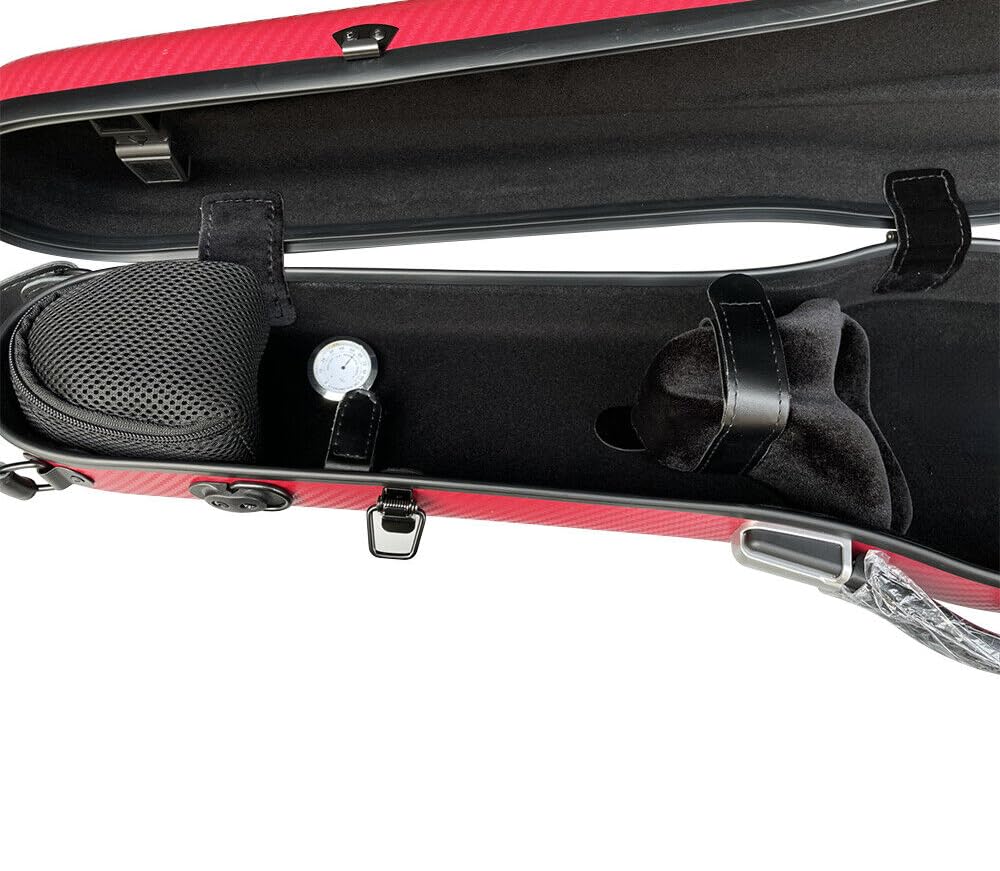 Custodia rigida per violino 4/4, leggera, in fibra di carbonio, robusta custodia protettiva per violino con cinghie posteriori regolabili e comoda fibbia di bloccaggio, colore rosso vino