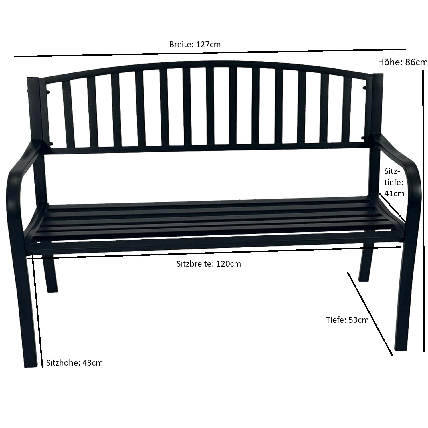 DEGAMO Gartenbank Parkbank Newport 2-sitzer aus Metall schwarz beschichtet, Outdoor