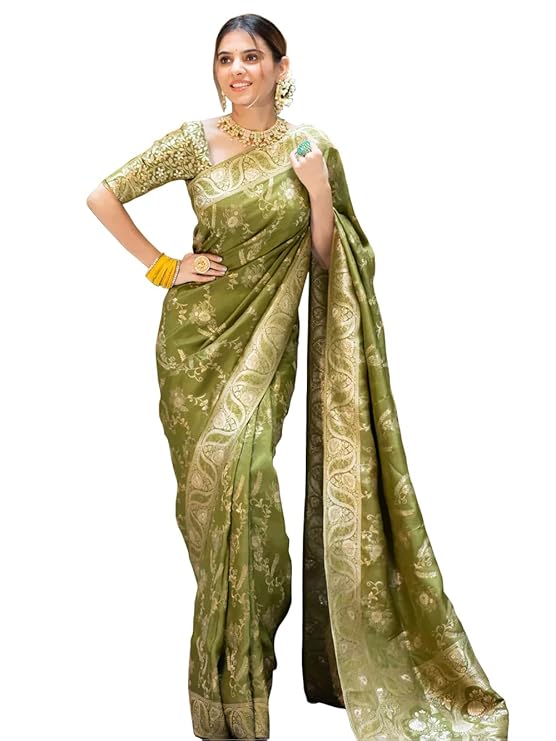 Shasmi Women's Banarasi Saree Pure Kanjivaram Silk Soft new ladies 2026 Design Wear Pattu Sarees Latest Cotton Party Sari collections With Blouse Piece for Wedding sadi (P-196)