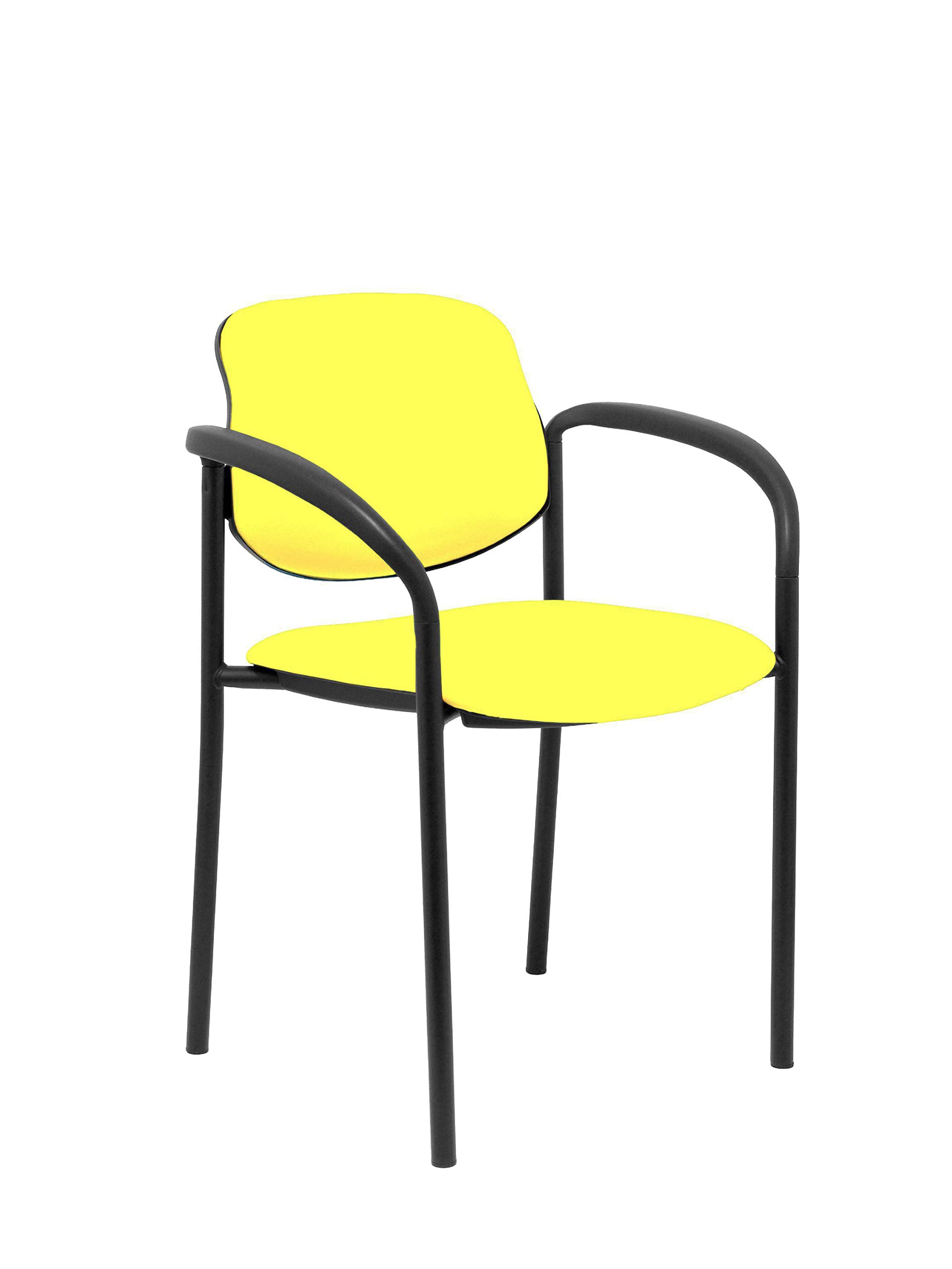 Silla fija Styl de confidente amarilla con chasis negro y brazos para sala de espera