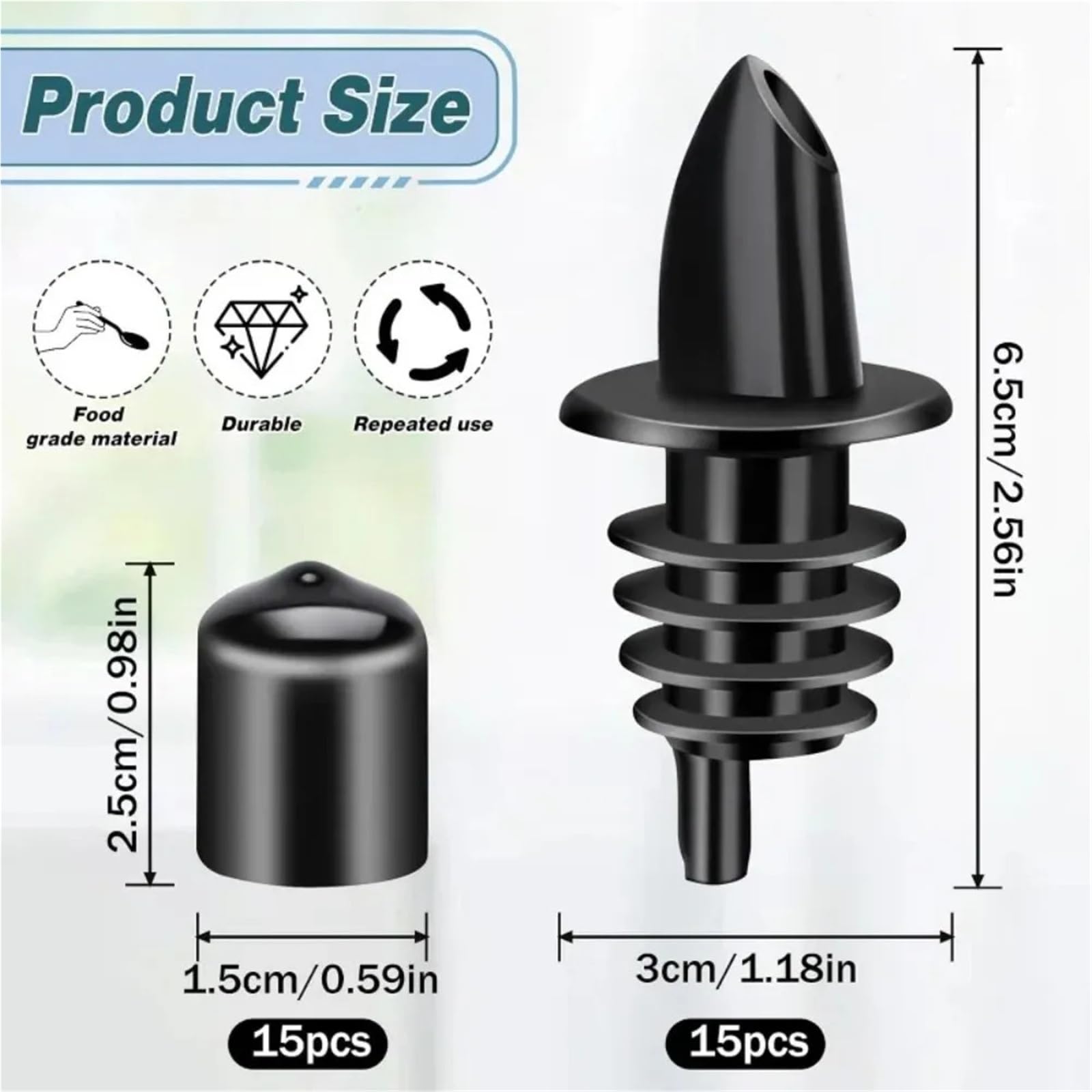 Stainless Steel Pourers Boquillas for Verter Botellas, vertedores de Licor plástico con Tapas Goma for, for Pubs(100pcs)